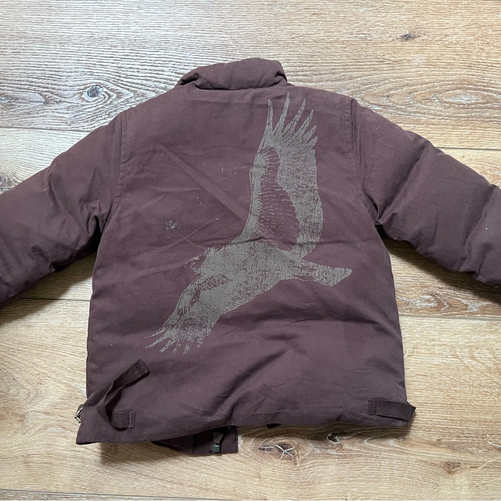 Brown Puffer Jacket with Bird Design